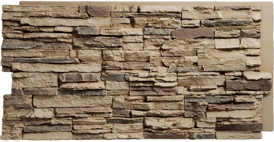 EverStone Canyon Ridge Faux Stone Panel, 45 3/4" W x 24 1/2" H x 1 1/4" D, Adobe Color