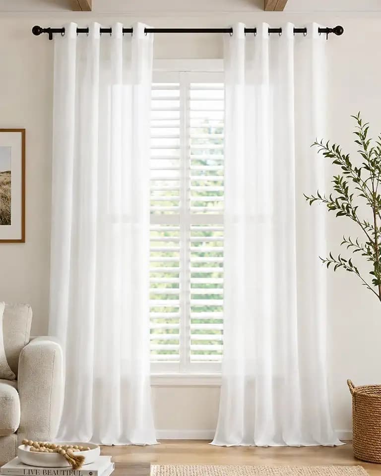 PONY DANCE White Sheer Privacy Curtains 96 Inches Long, Non-See-Through Light Filtering Grommet Drapes for Bedroom & Living Room, Semi Sheer Patio Sliding Glass Door Curtains, 2 Panels, 52" W x 96" L
