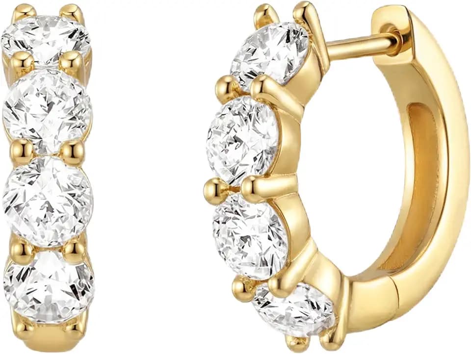 ASHINE 14K Gold Plated 925 Sterling Silver Post Pave Cubic Zirconia Hoop Cuff Huggie Earrings Jewelry for Women Girls