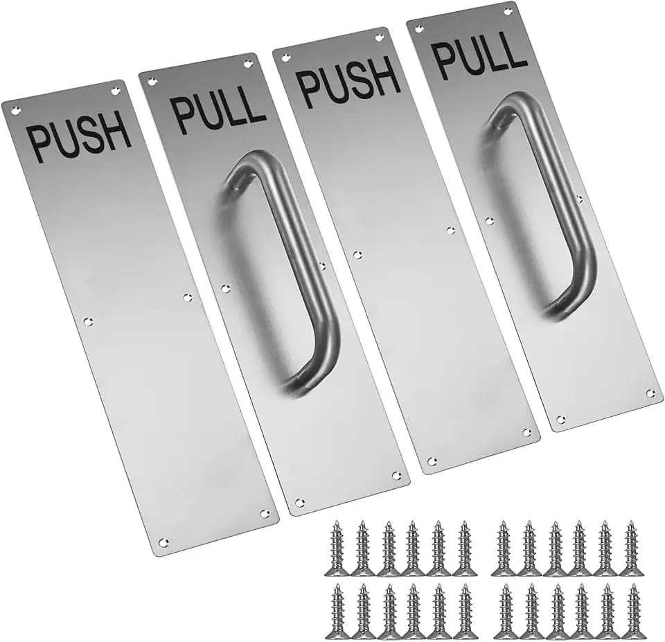 Sumnacon 2 Set 16" Stainless Steel Door Handle Pull & Push Plate - Heavy Duty Gate Handle Bar for Home/Office/Warehouse/Public, Suitable for Wooden/Composite Door with Screws, Brushed, Silver