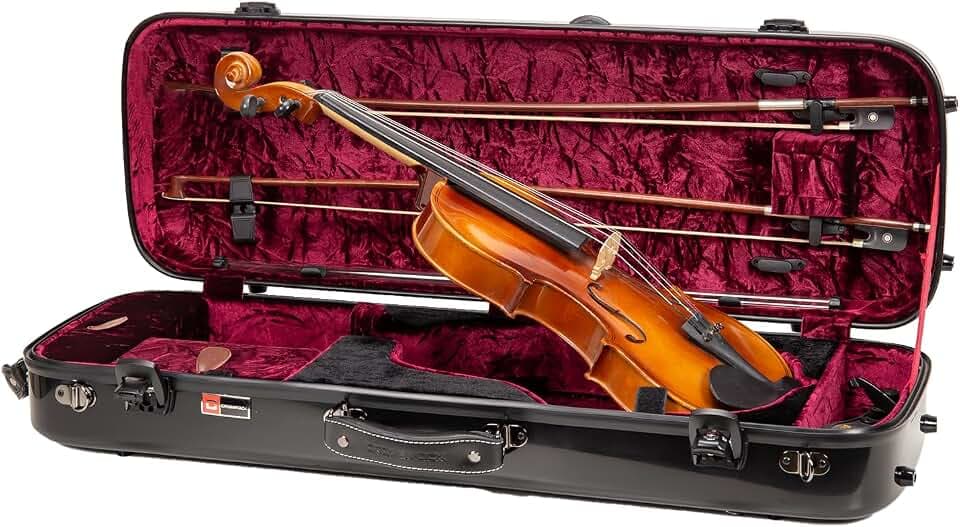 Crossrock Fiberglass Oblong Case fits 4/4 Full-Size Violin, Includes TSA lock, Protective Blanket, Hygrometer, Accessory Compartments-Black (CRF2020VBK-R)
