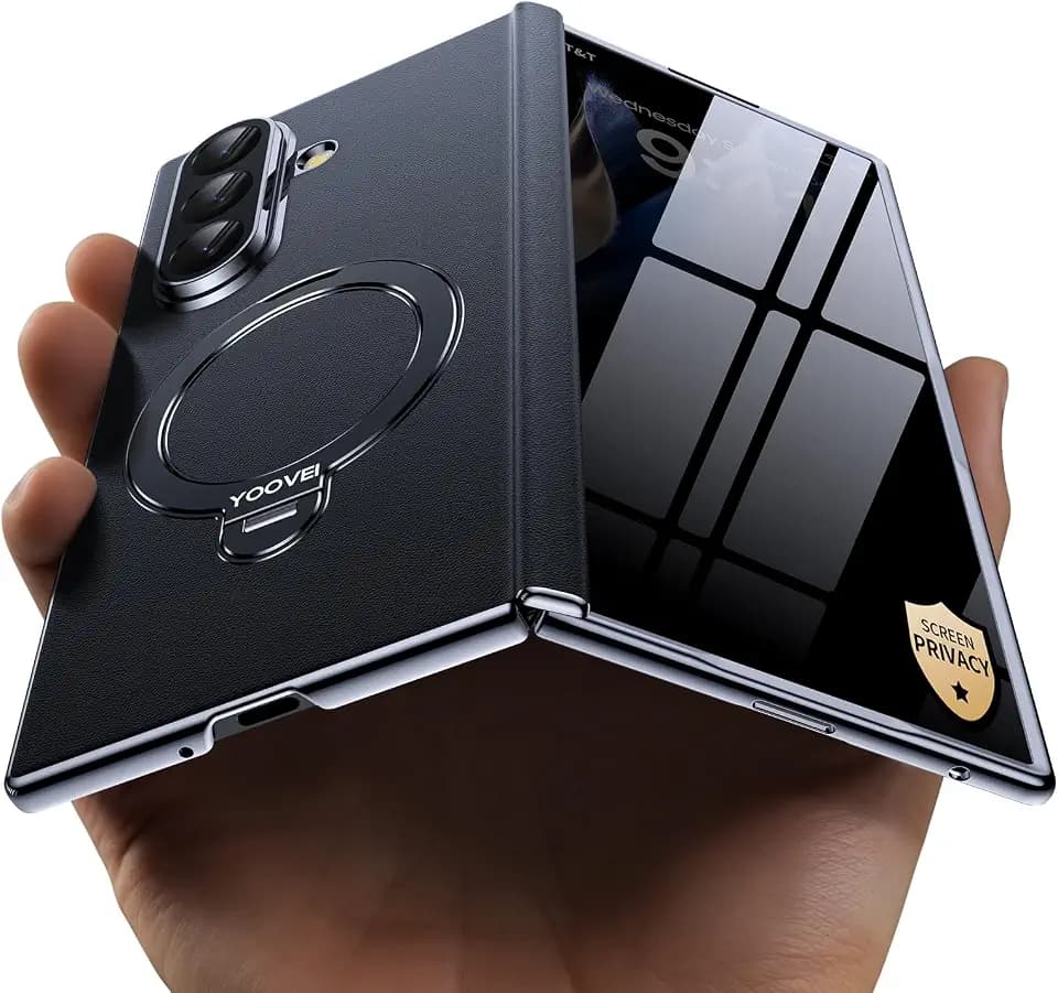 Magnetic Stand for Samsung Galaxy Z Fold 7 Case Luxury Leather Black