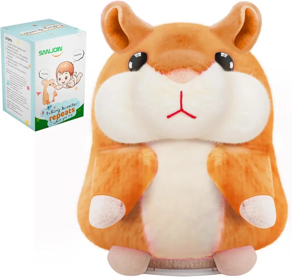 SANJOIN Toddler Kids Toys, Talking Hamster Repeats What You Say for Boys Girls, Stuffed Animals Interactive Plush Repeating Sensory Toy Gifts for 3+ Year Old Boy Girl Birthday Gift (Brown)