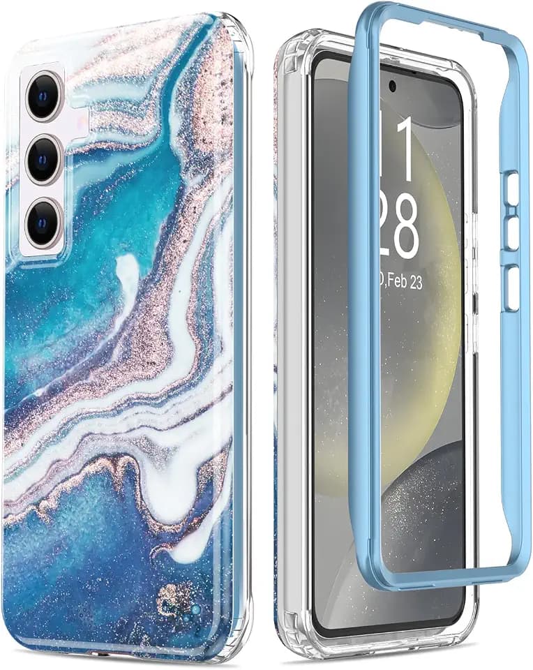 MERRO for Samsung Galaxy S24 Plus Case,Ultimate Durable Cover with Fashionable Designs for Women and Girls,Stylish Protective Phone Case 6.2" Opal Marble Blue