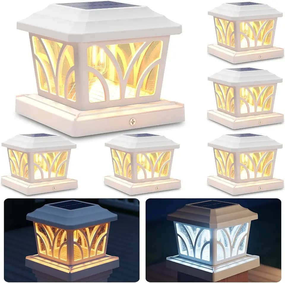 SIEDiNLAR Solar Post Cap Lights Outdoor Aluminum Glass 2 Modes 6 Pack White