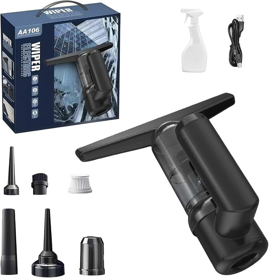 Akku Fenstersauger, Fensterreiniger Elektrisch, Fenstersauger Elektrischer, 2 in 1 Glasschaber und Wasserabsorber, Ohne Streifen Und Wasserflecken, Fensterputzgerät Für Fenster,Autos Spiegel(Schwarz)