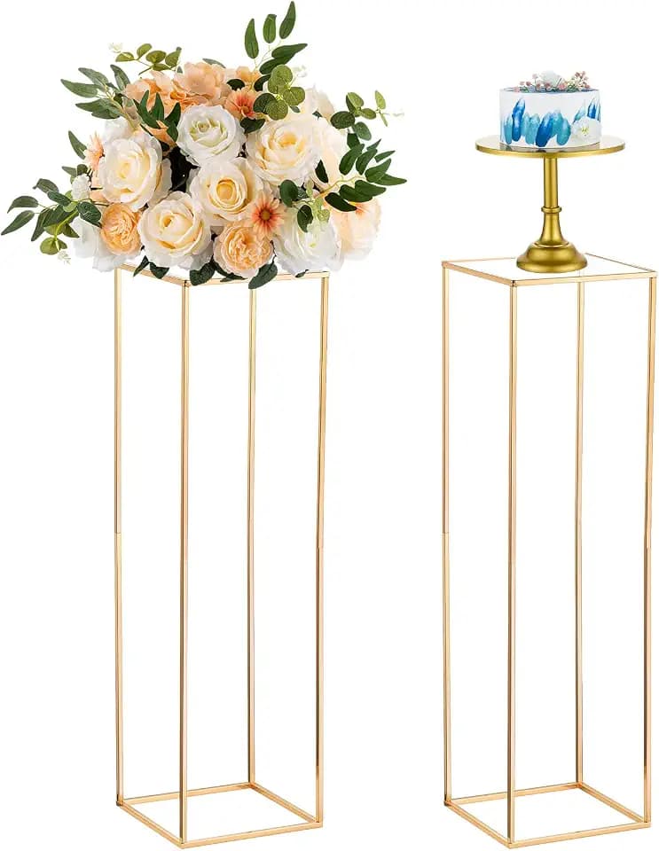 NUPTIO Gold Metall Blumenständer Vase: 100cm Hoch, Geometrisches, 2 Stück