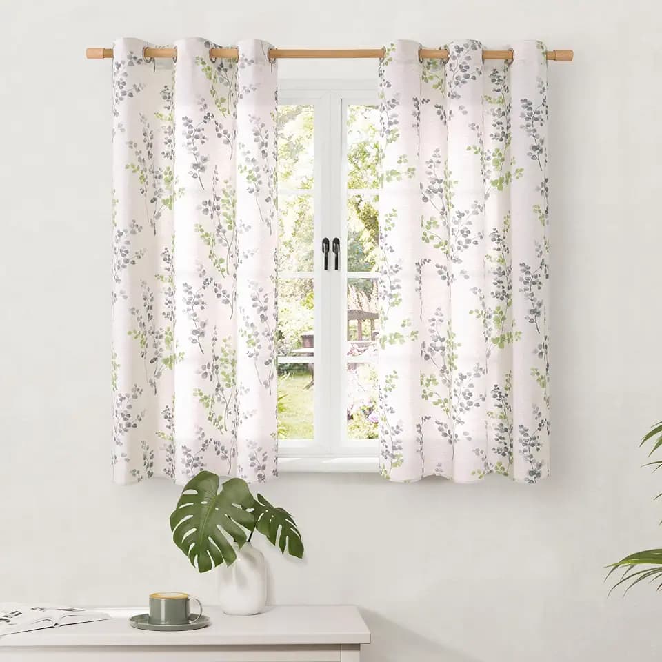 BGment Sage Green Linen Curtains for Small Window 45 Inch Length 2 Panels