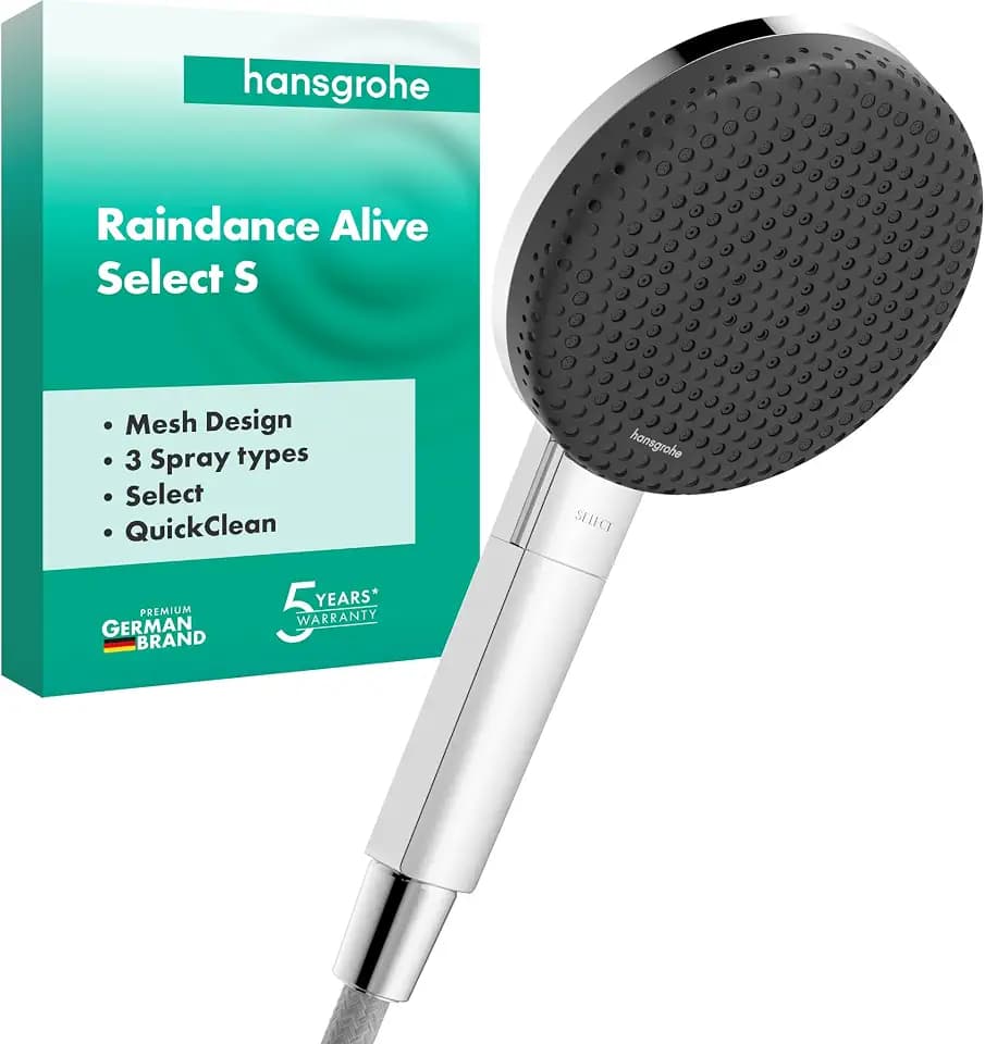hansgrohe Raindance Alive Select S - Duschkopf, Handbrause mit 3 Strahlarten (inkl. PowderRain), runde Duschbrause (125 mm), Brausekopf mit Antikalk-Funktion, Chrom, 24500000