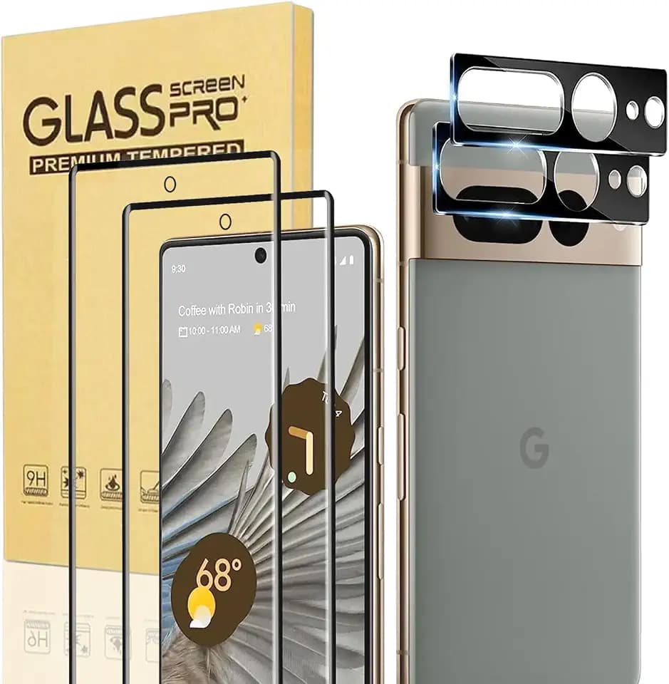 [2+2Pack] for Google Pixel 7 Pro Screen Protector with Camera Lens Protector [Fingerprint Unlock Support] [9H Hardness] [Easy to Install] [HD Clear] Tempered Glass Screen Protector for Pixel 7 Pro
