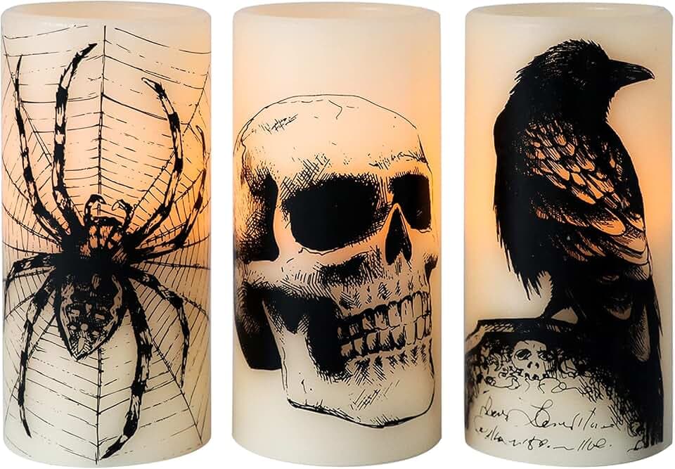 Eldnacele Skull Halloween Flameless Candles Battery Operated with 6H Timer