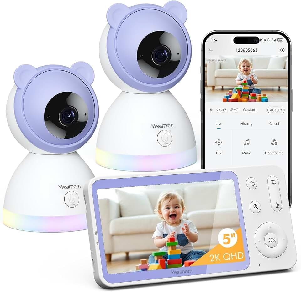Babyphone mit Kamera 2K/3MP, 5,5" HD WLAN Video Babyfon