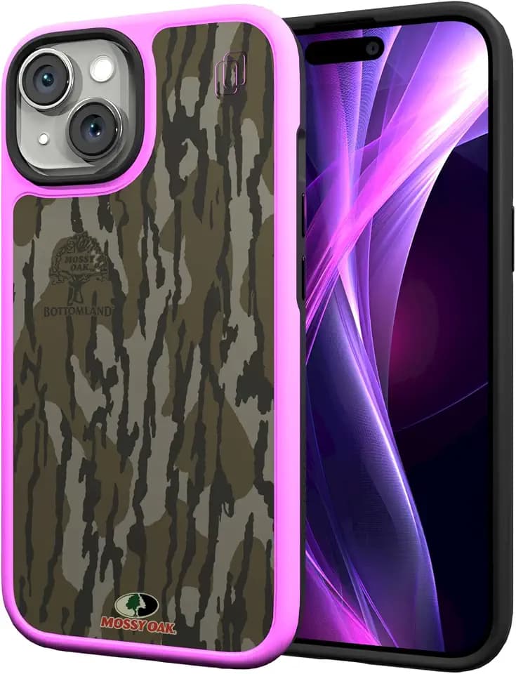 cellhelmet Magenta Pink Mossy Oak Bottomland Camo Phone Case for iPhone 15 MagSafe Compatible | Drop-Test 18FT | Shockproof, Durable Protection Fortitude Series