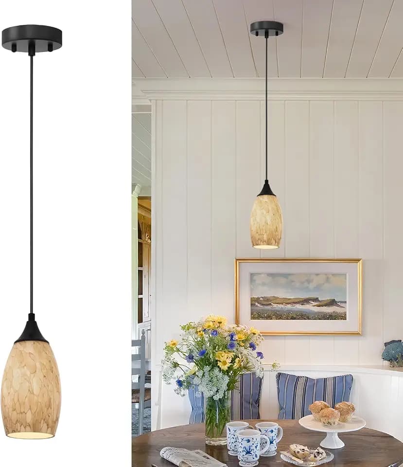 ANYLOVE Vintage Art Brown Pendant Lighting,1-Pack Hand Glass Hanging Light Fixture,Adjustable Cord for Kitchen,Hallway,Dining Room