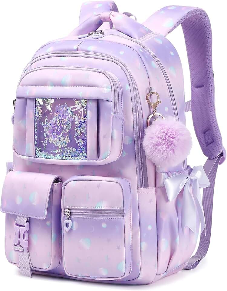Kids Backpack for Girls School Book Bag for Elementary Primary,Purple Shell