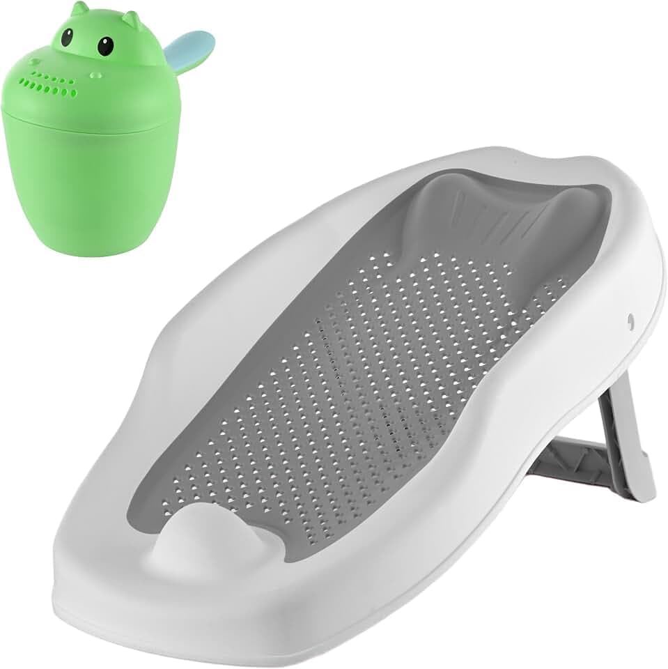 Relaxdays Baby-Badehilfe Set, mit Haarwaschbecher, tränenfrei, grau
