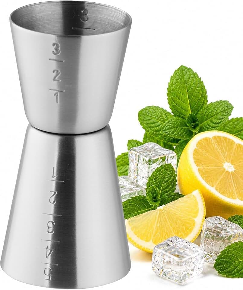 FMprofessional Cocktailmaß aus Edelstahl – beidseitiger Jigger für 3 cl und 5 cl, Cocktail Messbecher für präzises Dosieren von Drinks, Longdrinks und Cocktails, spülmaschinengeeignet
