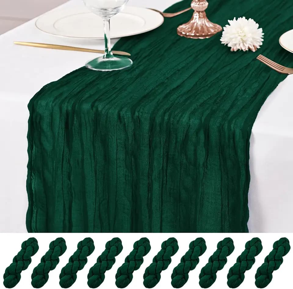 10 Stück Dunkelgrün Tischläufer 55 x 300 cm Käsetisch Tischläufer rustikaler Gaze Tischläufer Romantische Lange Lange Stoffkäse Käse Tisch Läufer für Hochzeitsfeier Brautbabyparty