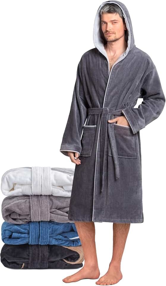 Twinzen Bademantel Herren Frottee Velour - Baumwollsamt Morgenmantel - Baumwollvelours OekoTex Extra Weich