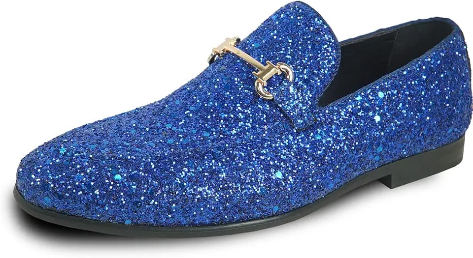 bravo! Men Dress Shoe Prom Slip-on Loafer Lace-up Oxford Cap Toe Metallic Glitter for Wedding Prom Black Blue Green Gold Pink Pewter Purple Silver Red