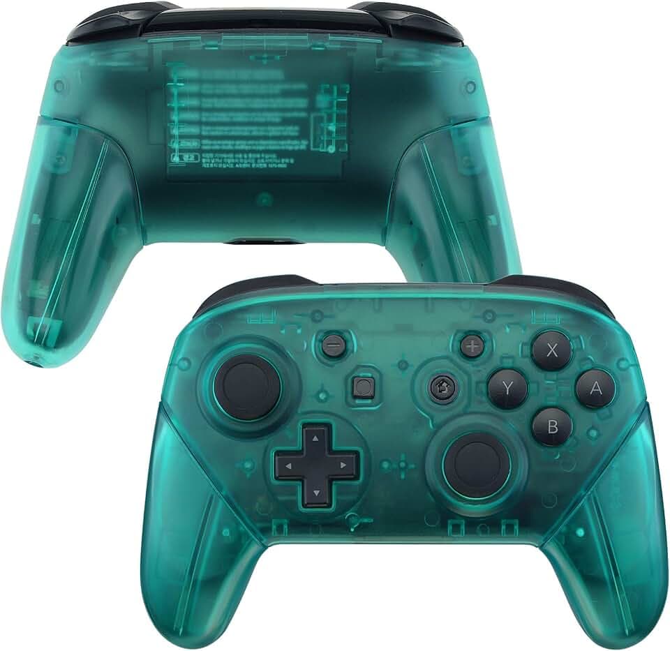 eXtremeRate Full Case Set für Nintendo Switch Pro Controller, DIY-Ersatz Frontplate&Rückseite Gehäuse&Giffe Hülle, Abdeckung Ersatzteile für Switch Pro Controller(Transparent Smaragdgrün)