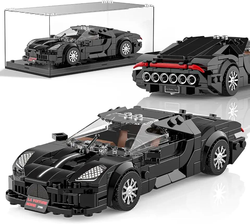 Mould King Technik Speed Champion Rennwagen Bausteine, 27096 Supersportwagen Klemmbausteine Voiture Noire Auto Mit Acryl Vitrine, Modellautos zum Sammeln für Jugendliche/Erwachsene(432 Teile)