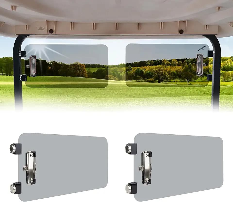 Magnetic Golf Cart Sun Visor with Scorecard Holder, Universal Front Side Bar Mount, Fits Most Golf Cart Models, 2PCS
