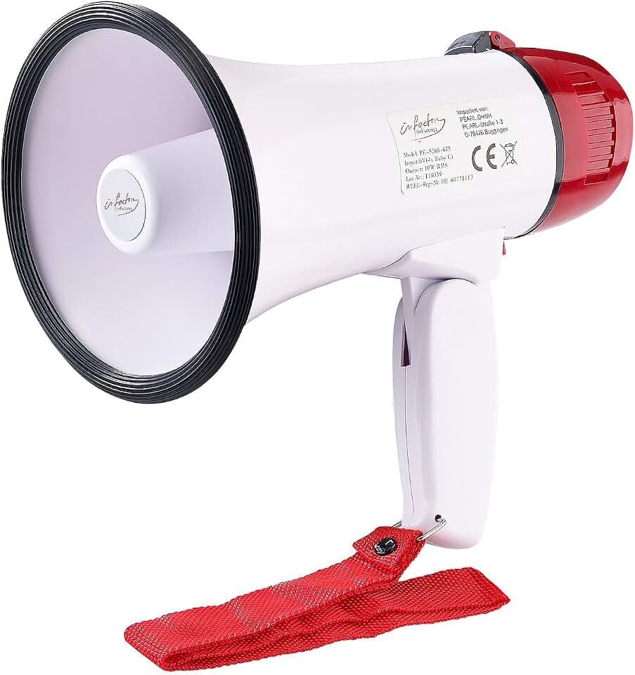 infactory Sprachverstärker: Megaphon, 10 Watt (Megafon mit Sirene, Megaphon mit Sirene, Mini)