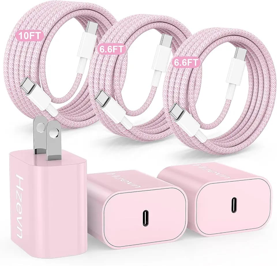 20W USB C Fast Charging for iPhone 17 Air/16/15 Pro Max,3Pack Colorful Mixed Charger Block with Braided Long USB C to C Cables (6/6/10ft) Compatible with iPhone16/15 Pro/15 Plus/iPad Pro