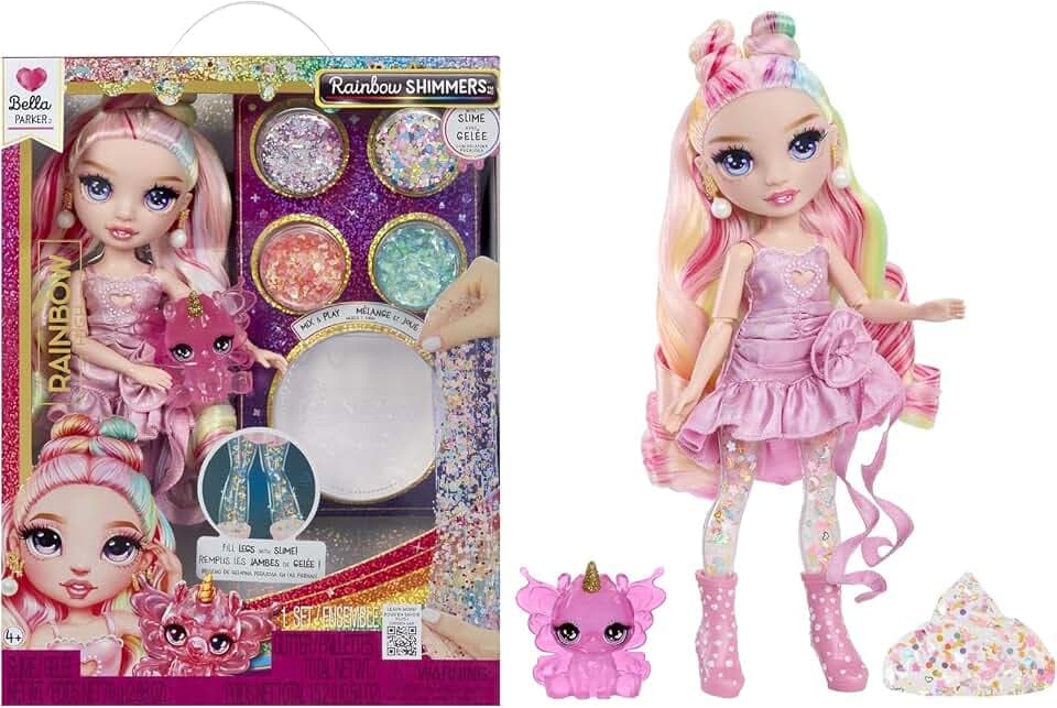 Rainbow High Rainbow Shimmers with Slime - Bella, Pink - 28 cm Modepuppe mit 1 Schleim-Set und 1 Llama-Haustier, Geeignet für Kinder ab 4 Jahren