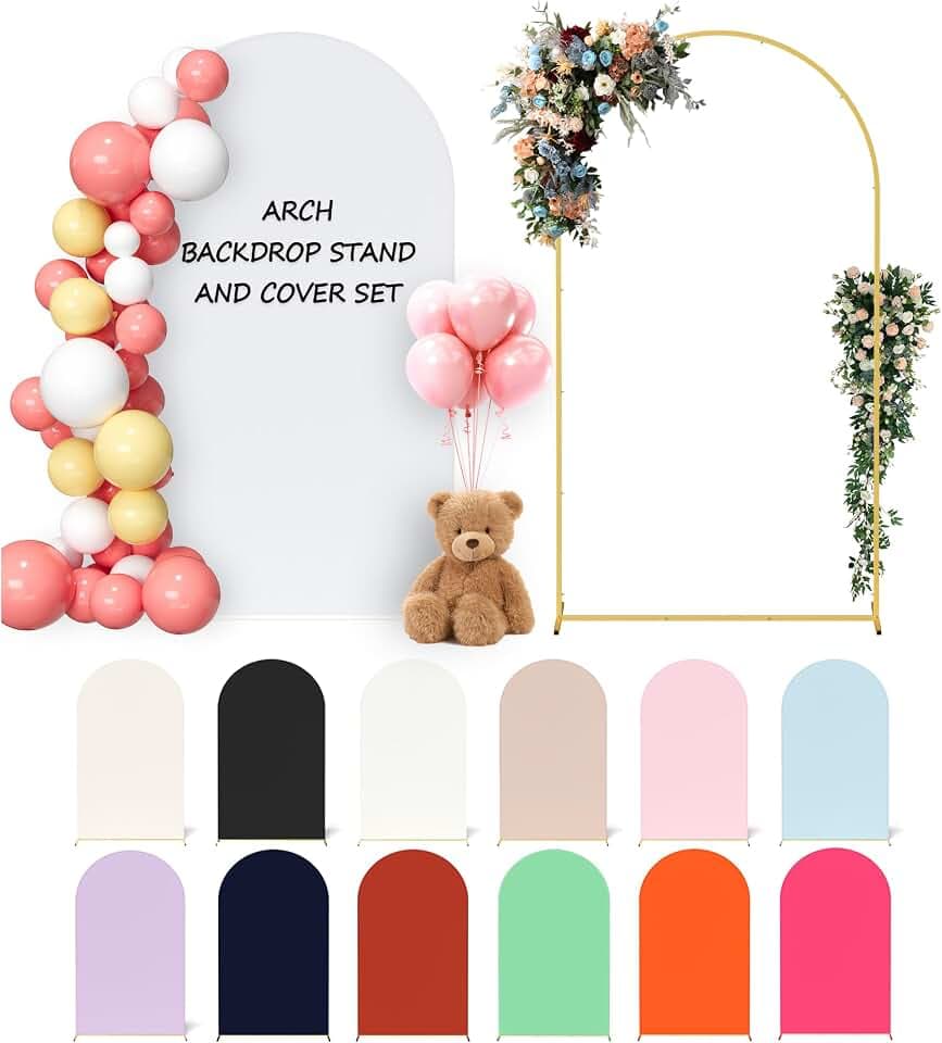 Neatsure Arch Backdrop Stand and Cover Set, 7.2FT Metal Photo Balloon Arch Backdrop Stand for Wedding Birthday Party Baby Shower Ceremony Graduation Decoration, White