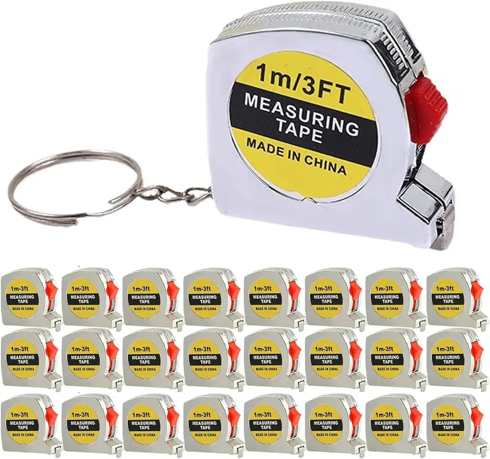 24 Pack Mini Tape Measure Keychains, 1.5 Inch Retractable Measuring Tapes with Lock, Small Functional Ruler for Party Favors, Gift Bags, Classroom Rewards, 1m/3ft