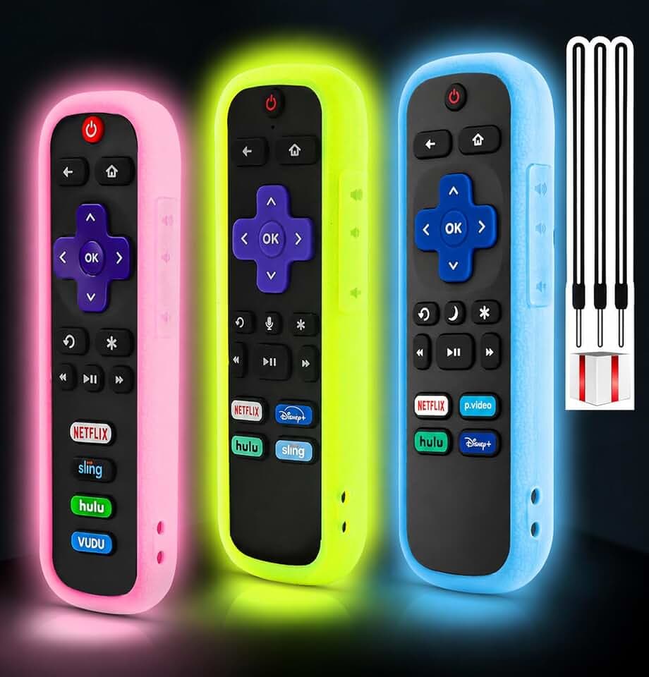 3 Pack Remote Cover for Roku, Battery Case Compatible with Roku Voice Remote Official, Silicone Universal Protective Controller Sleeve Skin Glow in The Dark Yellow Blue Pink