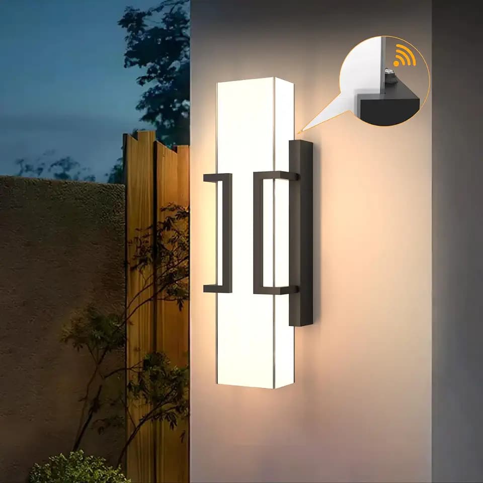Hyunbae Modern Dusk to Dawn Outdoor Wall Lights, 16" Black LED Porch Light