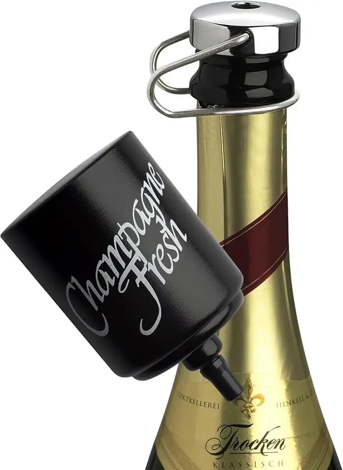 Champagne Fresh de Luxe II Edler Champagnerverschluss/Sektverschluss inkl. Pumpe (Messingkappe verchromt) (Chrom)