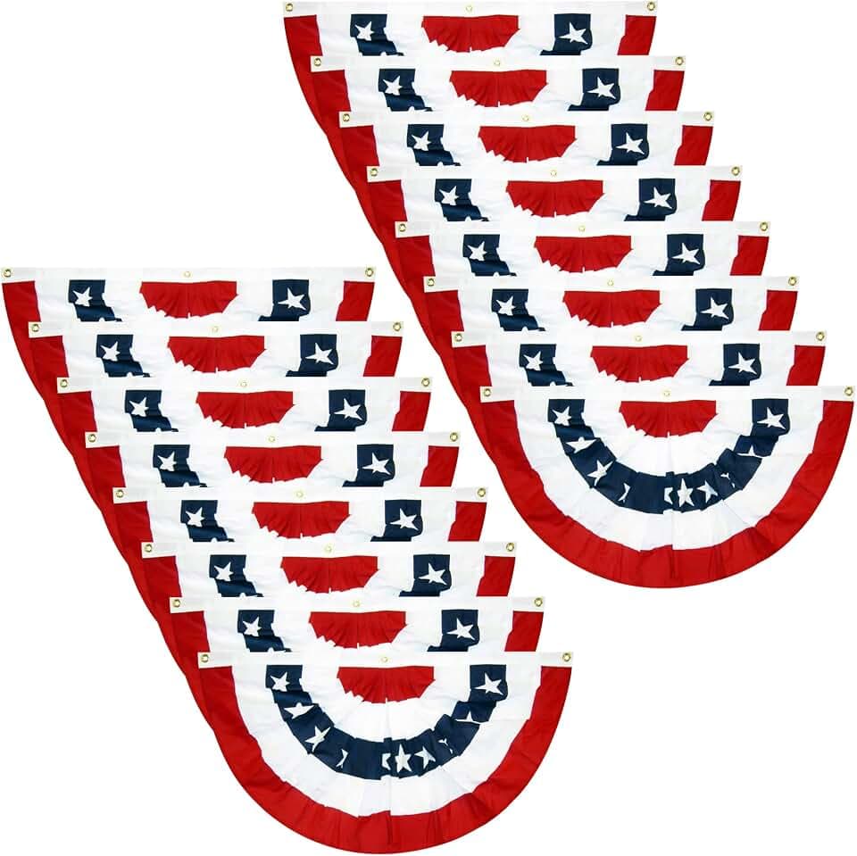 16 Pcs USA Patriotic Pleated Fan Flags, American US Bunting Banner Flag
