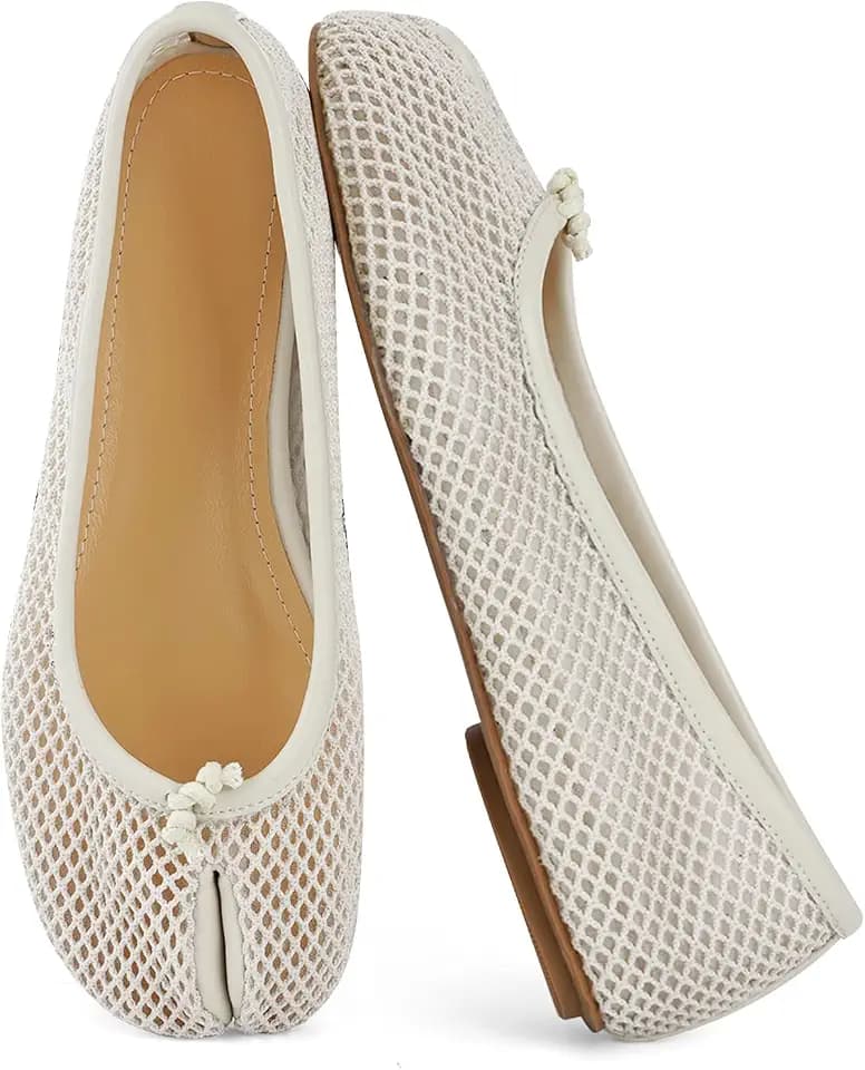 VBDB Mesh Ballet Flats for Women Split Toe Tabi Flats Wide Width Mesh Flats Low Heel Casual Ballerina Comfortable 2026 Spring Summer Shoes