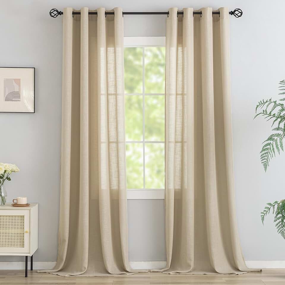Natürliche Leinenstruktur Vorhänge mit Ösen Leinen Gardinen für Fenster Wohnzimmer (Khaki, HxB 260x140 cm, 2 Stück)