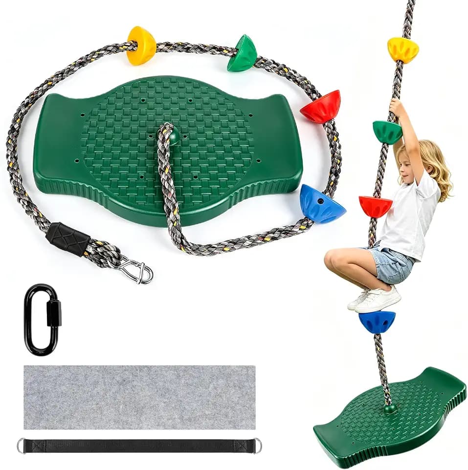 Tree Swing for Kids Disc Swing Seat Single Climbing Rope 165lbs，Green