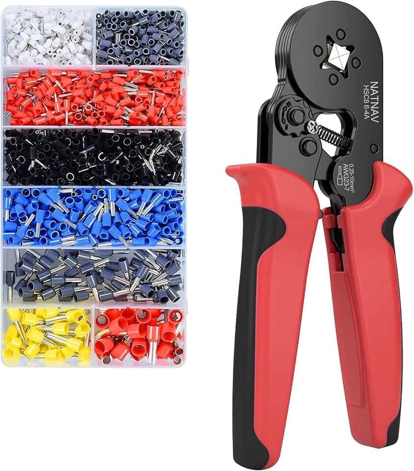 Crimpzange Aderendhülsen Set für 0,25-10 mm² mit 1300 Stück Aderendhülsen, Aderendhülsenzange Crimpzange Set, Crimpzangen, Krimpzangenset