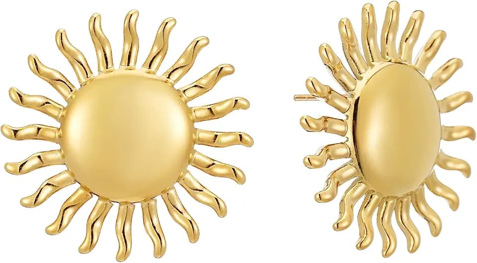 Sylph Chunky Gold Sun Earrings for Women, Trendy Sunburst Statement Drop Dangle Earring Hypoallergenic Prom Everyday Boho Summer Holiday Jewelry Gift