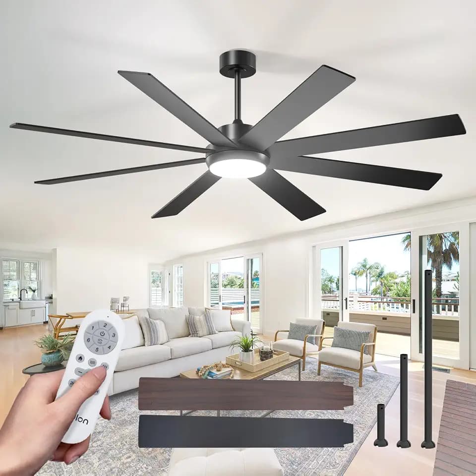 addlon 72 Inch Lagre Ceiling Fans with Lights and Remote Control,Black