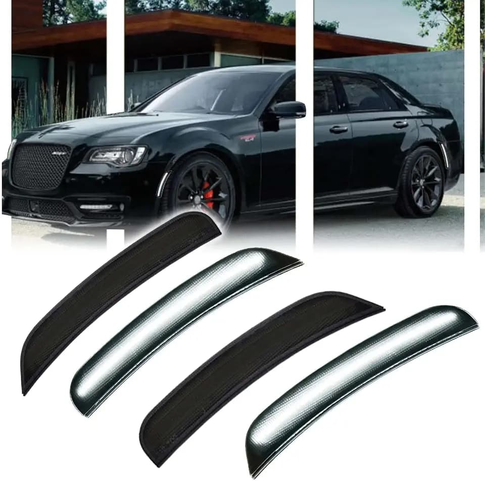 4 PCS LED Side Marker Light Kits for Chrysler 300 2015-2024, Full LED Strip White Front Rear Bumper Light, Smoked Lens Fender Sidemarker Lamps, OEM Replacement