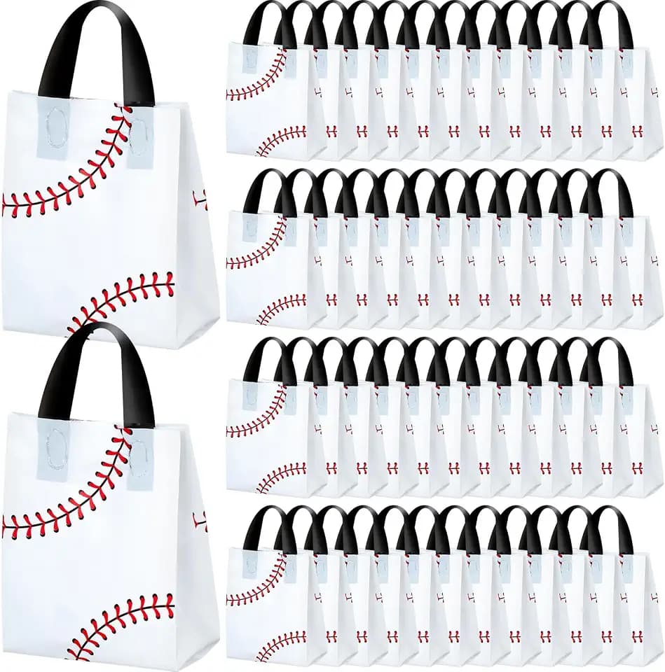 Flutesan 50 Pcs Baseball Party Bags 6 x 8 Inch Plastic Tote