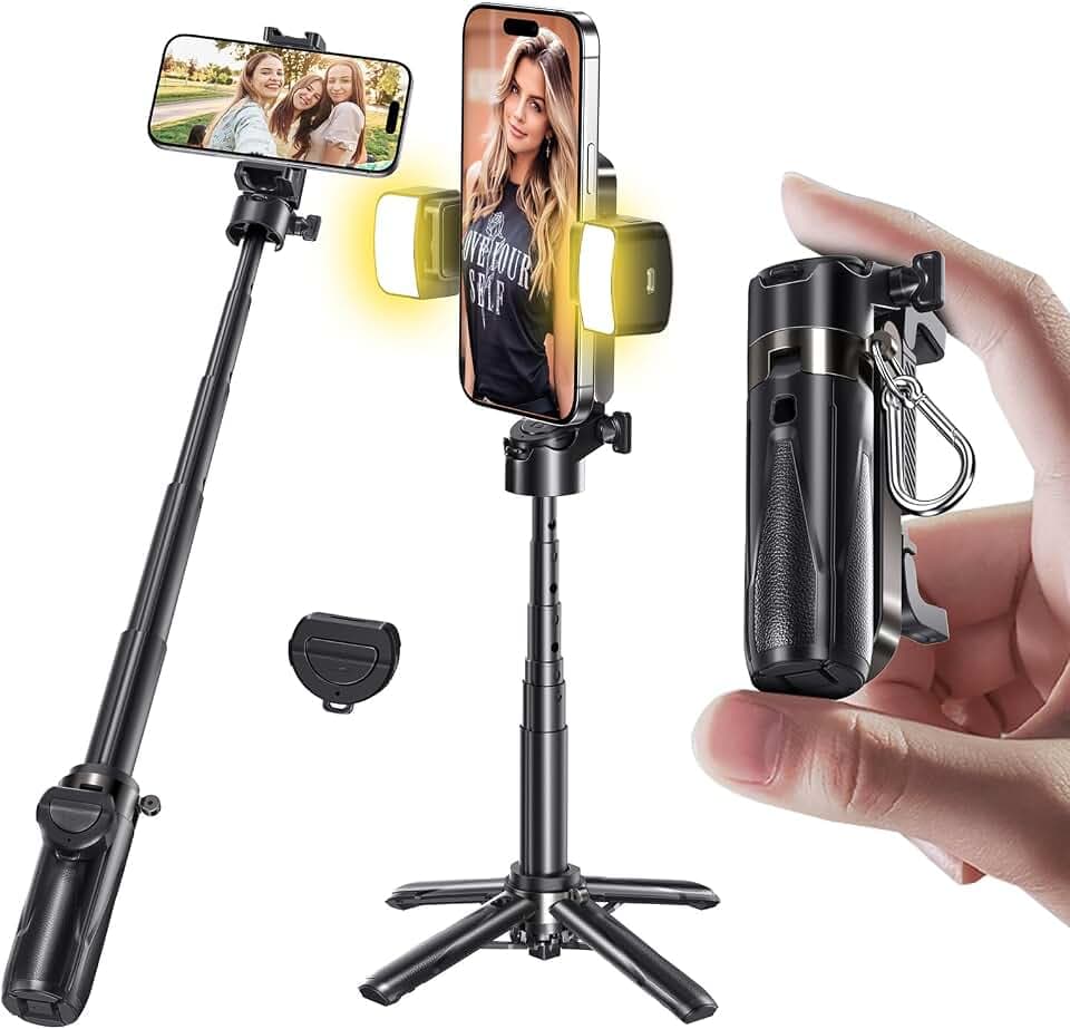MAGIC JOHN für 36cm Selfie Stick, Selfiestick Klein mit Fülllicht [Nicht magnetisch kompatibel], Bluetooth Handy Stativ mit Abnehmbarer Fernbedienung Kompatibel für iPhone, Samsung und Smartphones