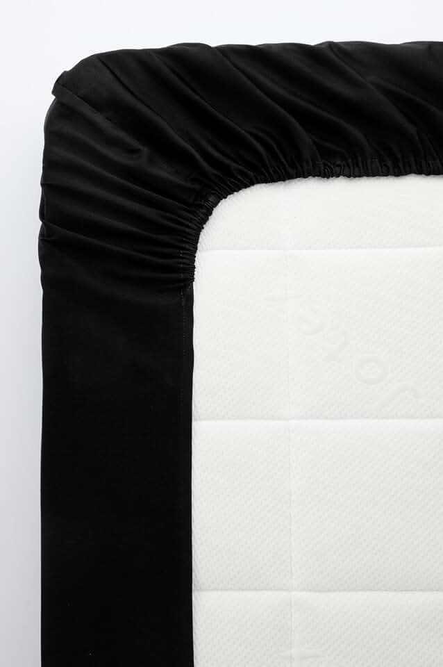 Jotex Zack Satin Spannbettlaken - 100% hochwertige, exklusivem Satin aus Bio-Baumwolle GOTS Zertifiziert Spannbetttuch mit Gummizug - Schwarz, 180 x 200 cm