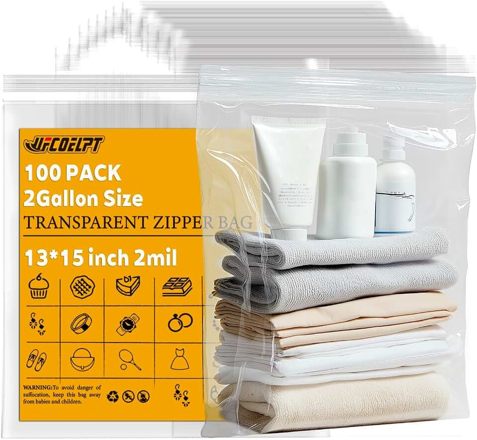 100 Count 2 Gallon Zip Storage Bags, 2mil Reclosable