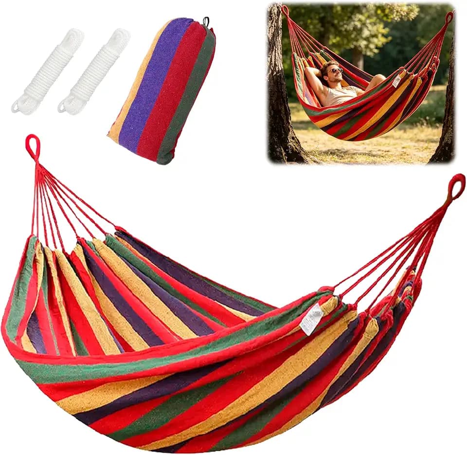 Hängematte 190 x 150cm, Outdoor-Doppel-Camping-Hängematte mit Reisetasche, unterstützt 200kg, verdicktes strapazierfähiges Segeltuchgewebe, perfekt für Garten, Indoor, Balkon, Strände, Camping