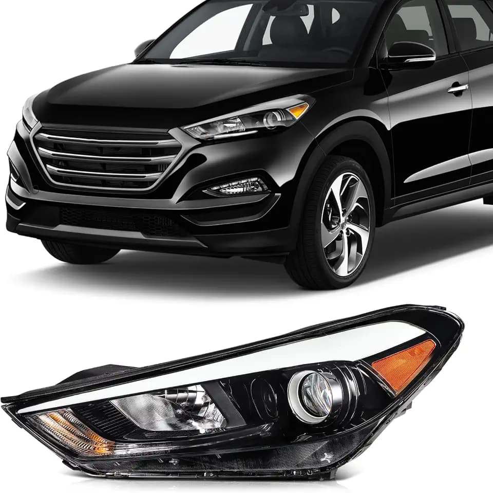 SCITOO Headlight Assembly Fit 2016-2018 For Hyundai Tucson Black Housing Amber Reflector Left Side Headlight 92101D3050