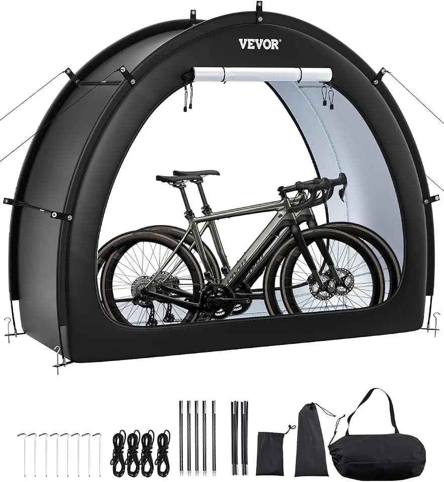 VEVOR Fahrradzelt, 1 bis 2 Fahrräder, geräumige Fahhrradgarage mit belüftetem Fenster, fächerförmige Fahrradschuppe mit hochfestem Fiberglas & Doppelreißverschlüssen, 1706x2011x792 mm
